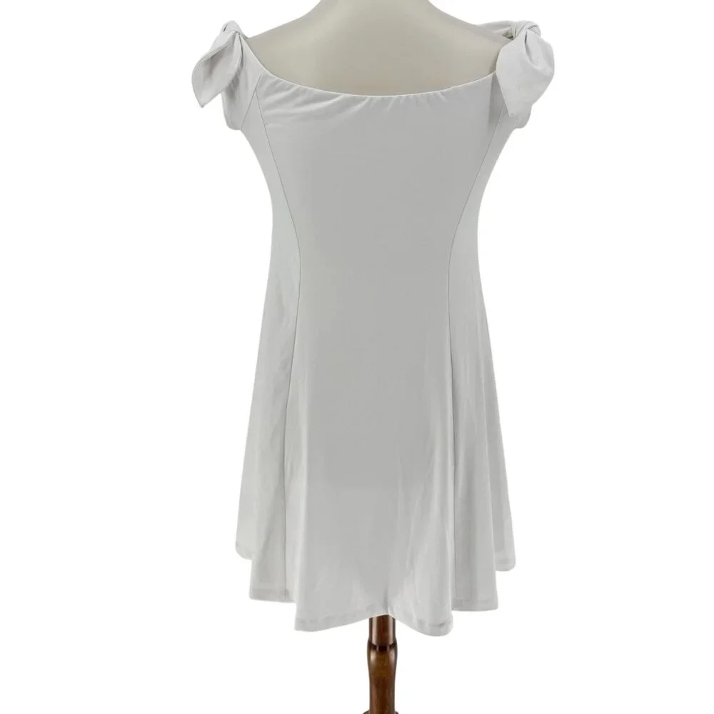 Susana Monaco White Fit & Flare Dress With Bow-Tie Shoulders Size Small - Picture 3 of 5